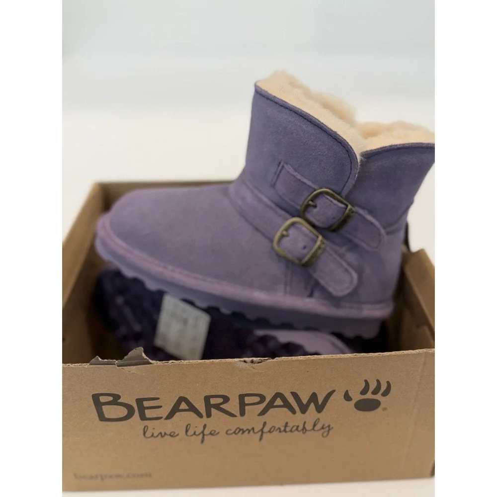 BEARPAW Katya Toddler Suede Faux Fur Lined Ankle Booties Buckle US 10 Fur lined